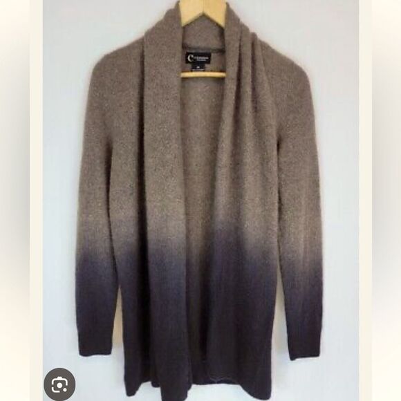 Bloomingdale’s cashmere  Gradient Brown and black open Cardigan Sweater large - Picture 3 of 6